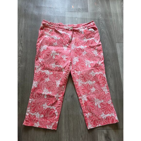 Lily Pulitzer Womens Floral Pink & White Capri Pants - Picture 1 of 6